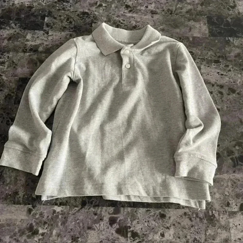 The Children's Place Boys' Long Sleeve Soft Jersey Knit Polo - Gray - Size 5